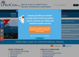 How procon.org looks like on a tablet such as an iPad.