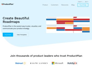 How productplan.com looks like on a tablet such as an iPad.
