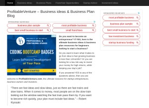 How profitableventure.com looks like on a tablet such as an iPad.