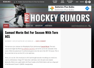 How prohockeyrumors.com looks like on a tablet such as an iPad.