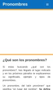 How pronombres.info looks like on a mobile device such as an iPhone.