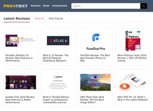 How proscost.com looks like on a tablet such as an iPad.