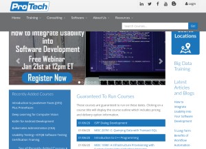 How protechtraining.com looks like on a tablet such as an iPad.