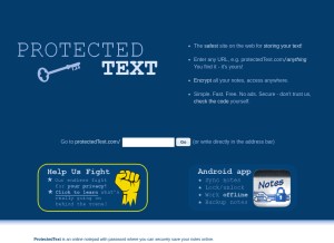 How protectedtext.com looks like on a tablet such as an iPad.