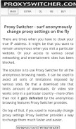 How proxyswitcher.com looks like on a mobile device such as an iPhone.