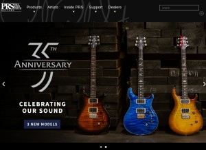 How prsguitars.com looks like on a tablet such as an iPad.