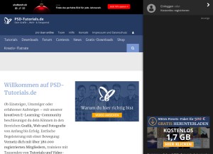 How psd-tutorials.de looks like on a tablet such as an iPad.