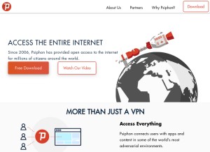 How psiphon.ca looks like on a tablet such as an iPad.