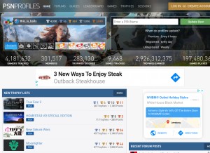 How psnprofiles.com looks like on a tablet such as an iPad.