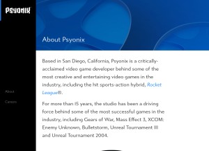 How psyonix.com looks like on a tablet such as an iPad.