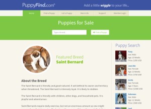 How puppyfind.com looks like on a tablet such as an iPad.