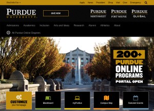 How purdue.edu looks like on a tablet such as an iPad.