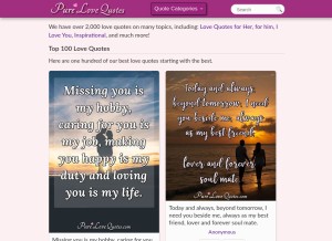 How purelovequotes.com looks like on a tablet such as an iPad.