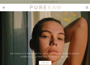 How purerawshop.com looks like on a tablet such as an iPad.