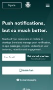 How pushbots.com looks like on a mobile device such as an iPhone.