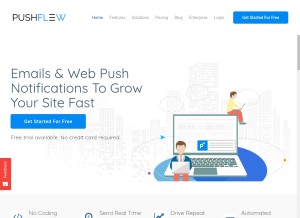 How pushflew.com looks like on a tablet such as an iPad.