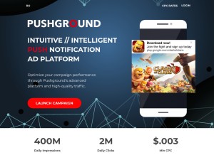 How pushground.com looks like on a tablet such as an iPad.