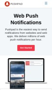 How pushpad.xyz looks like on a mobile device such as an iPhone.
