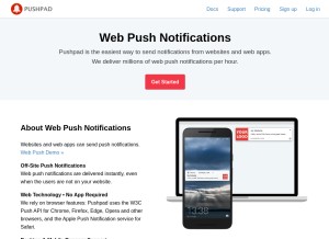 How pushpad.xyz looks like on a tablet such as an iPad.