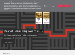 How pwc.de looks like on a tablet such as an iPad.