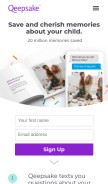 How qeepsake.com looks like on a mobile device such as an iPhone.