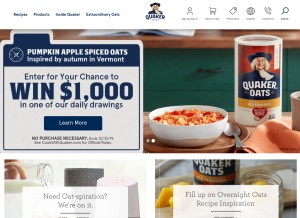 How quakeroats.com looks like on a tablet such as an iPad.