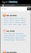 How quanthockey.com looks like on a mobile device such as an iPhone.