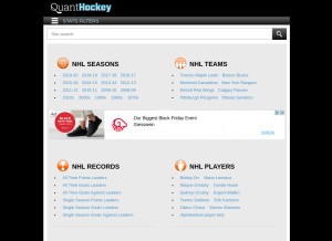 How quanthockey.com looks like on a tablet such as an iPad.