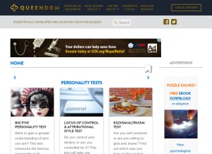 How queendom.com looks like on a tablet such as an iPad.