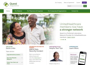 How questdiagnostics.com looks like on a tablet such as an iPad.