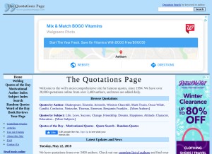 How quotationspage.com looks like on a tablet such as an iPad.