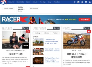 How racerxonline.com looks like on a tablet such as an iPad.