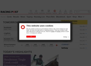 How racingpost.com looks like on a tablet such as an iPad.