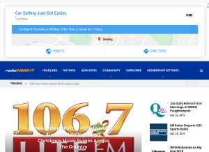 How radioinsight.com looks like on a tablet such as an iPad.