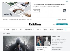 How radiotimes.com looks like on a tablet such as an iPad.