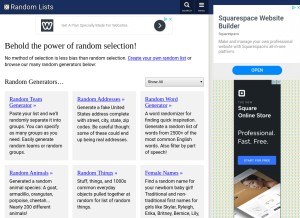 How randomlists.com looks like on a tablet such as an iPad.