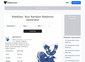 How randompokemongenerator.co looks like on a tablet such as an iPad.