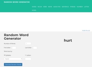 How randomwordgenerator.com looks like on a tablet such as an iPad.
