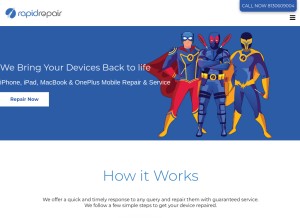 How rapidrepair.in looks like on a tablet such as an iPad.