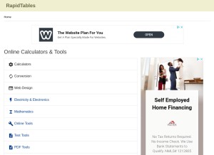 How rapidtables.com looks like on a tablet such as an iPad.