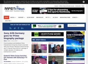 How rapidtvnews.com looks like on a tablet such as an iPad.