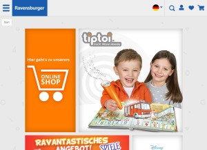 How ravensburger.de looks like on a tablet such as an iPad.