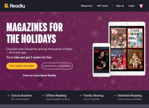How readly.com looks like on a tablet such as an iPad.