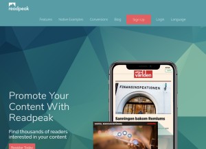 How readpeak.com looks like on a tablet such as an iPad.
