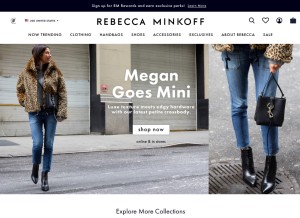How rebeccaminkoff.com looks like on a tablet such as an iPad.