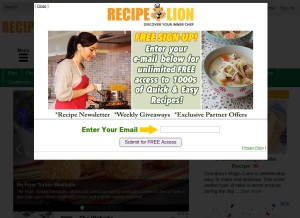 How recipelion.com looks like on a tablet such as an iPad.