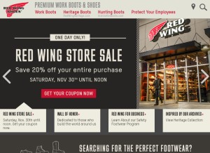 How redwingshoes.com looks like on a tablet such as an iPad.