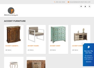 How reecefurniture.com looks like on a tablet such as an iPad.
