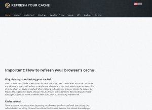 How refreshyourcache.com looks like on a tablet such as an iPad.