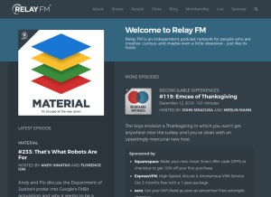 How relay.fm looks like on a tablet such as an iPad.